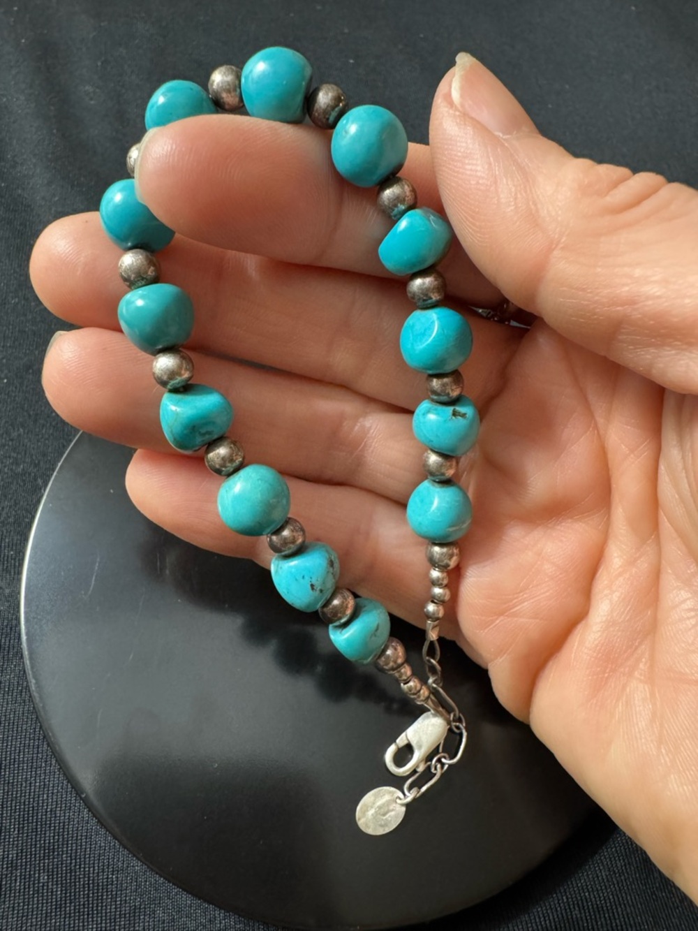 Men’s Relios Turquoise Bracelet 925 Sterling Silver Nugget Beads 8” Southwestern - Picture 6 of 6